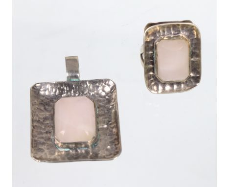   Rosenquarz Ring und Anhänger   punziert Silber 800 sowie Handarbeit, Gewicht ca. 18,9 Gramm, Ring und Anhänger in leicht ge