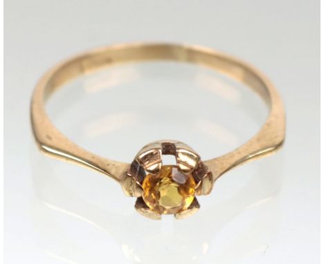   Citrin Ring - GG 333   punziert Gelbgold 333 (8 Karat), ca. 1,3 Gramm, Ringkopf mit Citrin von ca. 3,7 mm Ø im Rundschliff 