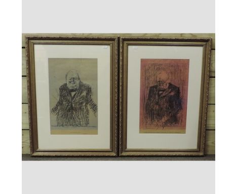 Topolski, Winston Churchill, lithograph, 43 x 28cm, together with another similar