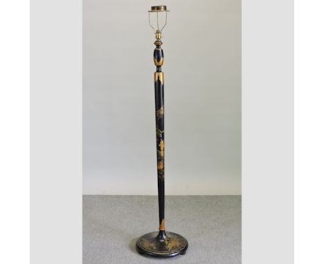 A 1930's black japanned and gilt decorated standard lamp 