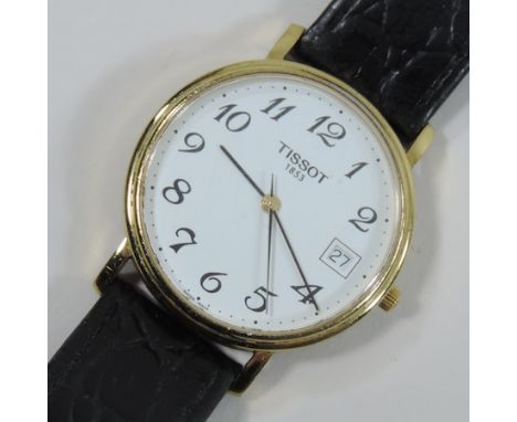 A Tissot gentleman's gold plated wrist watch, on a leather strap, boxed