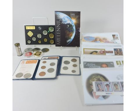 A collection of coins, to include a set of USSR coins dated 1980, a five pound Royal British Legion commemorative coin, other