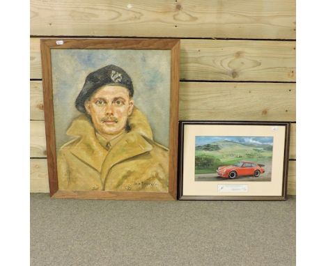 Jack Denny, portrait in military uniform, signed and dated 1940, 56 x 45cm, together with a limited edition print, 465/600 (2