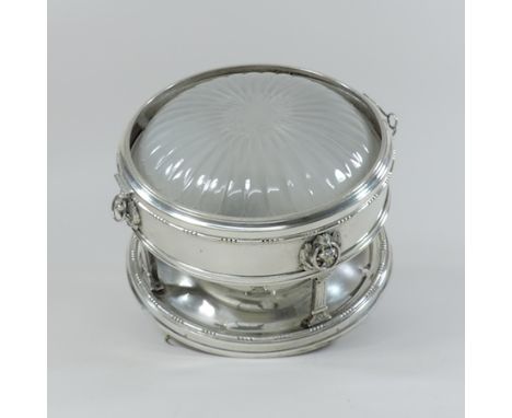 A silver plated ceiling light, relief decorated with lion masks