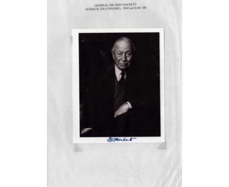 WW2. General Sir John Hackett GCB KCB CB CBE MBE DSO and Bar MC Signed 7 x 5 inch Black and White Vintage Photo. Signed on Fr