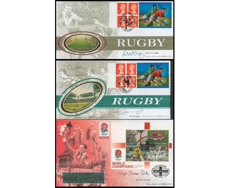 Rugby. Collection of 3 Signed Rugby First Day Covers. Includes Signatures of Roger Uttley OBE, Gavin and Scott Hastings and N