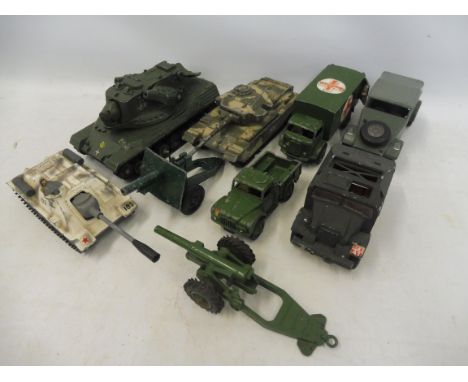 A quantity of playworn military vehicles including Dinky, Corgi etc.