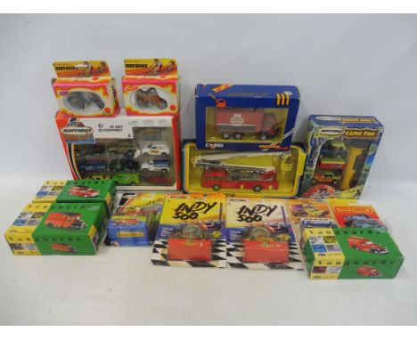 A selection of mixed die-cast models to include an original Simon Snorkel fire engine.