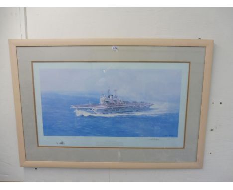 A large framed print of the Arc Royal aircraft carrier, a limited run, no. 18/850.