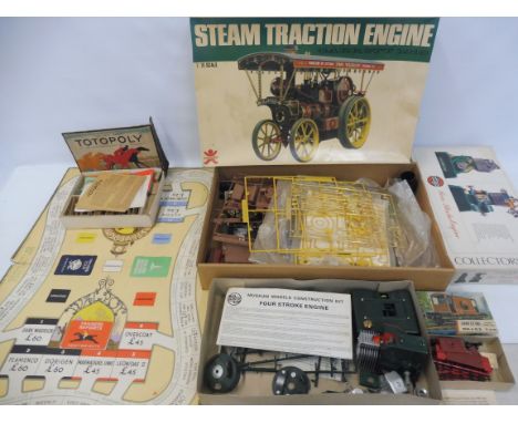 A boxed Bandai Steam Traction Engine kit, partially made, a game of Totopoly, in very good condition inside, a boxed Airfix f