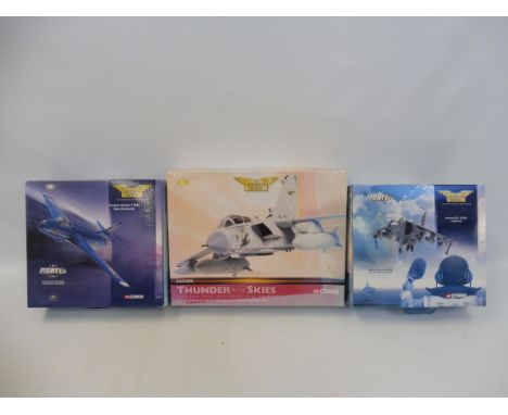 Three boxed Corgi Aviation Archive models  Panavia Tornado GR4, Harrier GR3 and a Hawker Hunter Mk.VI.