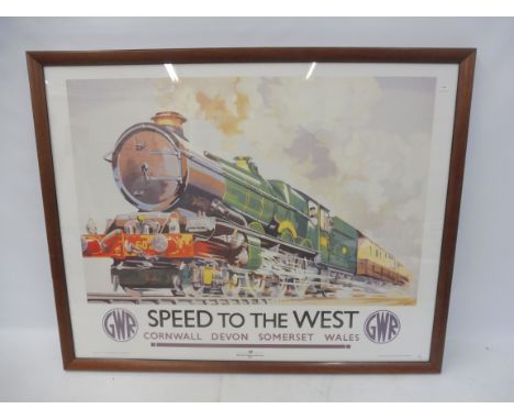 A National Railway Museum print of a GWR poster 'Speed to the West'.
