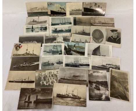 32 vintage postcards relating to ships.