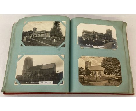 A vintage postcard album containing a quantity of 160 cards depicting Norfolk churches.