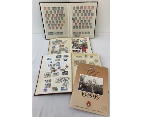 3 vintage stamp albums containing world stamps together with a folder and set of stamps commemorating the 50th anniversary of