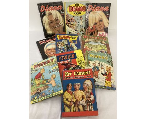 10 vintage children's annuals dating from the late 1950's to early 1970's. To include: Kit Carson's Cowboy annual, Diana for 