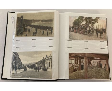 An album of approx. 140 assorted vintage British postcards to include RP's. Cards include: street scenes, churches, coastal s
