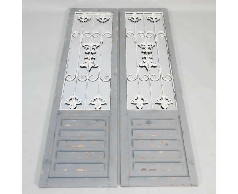 A pair of rustic grey painted shutter wall mirrors (2)150 x 42cm