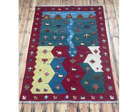 A Persian Qashgai kilim, decorated with animals200 x 153cm