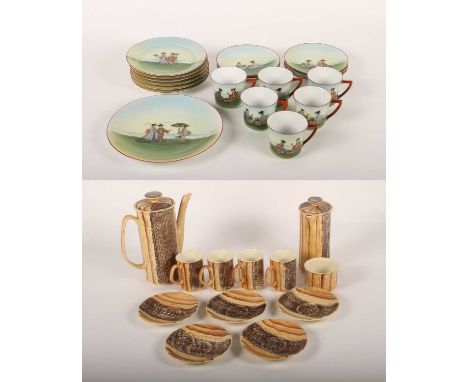 A Czechoslovakian Epiag porcelain tea service and a Price Kensington Phoenician bark pattern coffee service