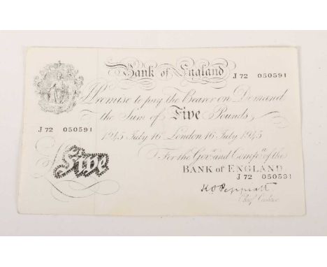 A 1945 white five pound Bank of England banknote, together with The Which? Book of Money, 1980