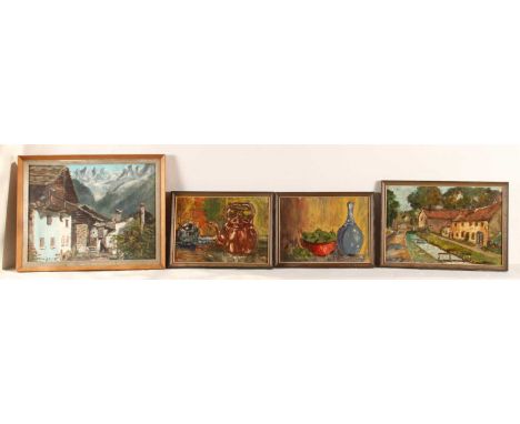 English School, 20th century, still life, oil on board, together with three others similar