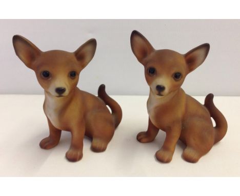2 ceramic Harvey Knox Kingdom chihuahua figurines in matte brown finish. With original HHH stickers to base & No D264B. Appro