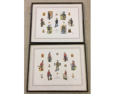 2 framed & glazed prints of the history of uniforms. Of: 1) The Corps of Royal Engineers. 2) The Royal Regiment of Artillery.