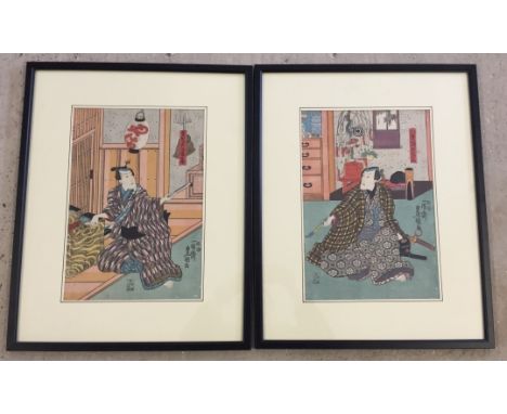 A pair of mid 19th century Japanese wood block prints. Depicting Utagawa Kunisada (1786 - 1864) as Toyokuni III circa 1885. F