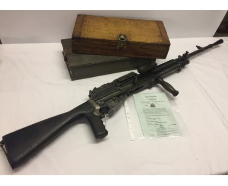 Hotchkiss M1914 8mm Lebel French Machine Gun. Deactivated with 2008 certificate. Cocks and fires. Hotchkiss original tool box