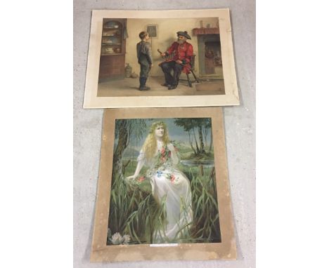 2 large unframed colour prints. A Chip off the Old Block - Pears print, and Ellen Terry as Ophelia 55x70cm & 60x53cm