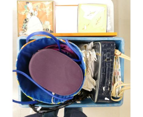 A mixed collection of ladies items to include designer handbags, non original Hermes scarf, toiletries together with hand emb