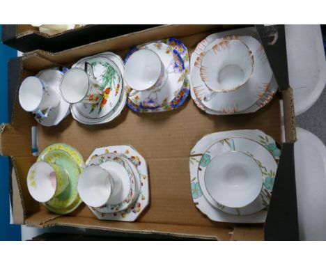 A mixed collection of floral China trios to include Royal Worcester, Bell, Royal Stafford, Phoenix, New Chelsea, Wellington, 