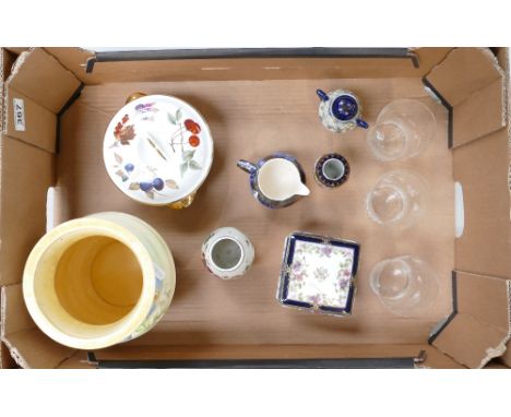 A collection of ceramic items to include hand painted floral decorated Crown Ducal ribbed vase, Royal Worcester lidded pot, h