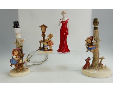 A mixed collection of Goebel Hummel figures, to include lamp bases, small figure 234 and Royal Worcester lady figure, Diana, 