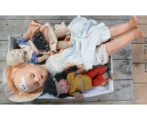 Large rubberoid headed doll together with Indian themed smaller doll and similar Dutch item. (3)