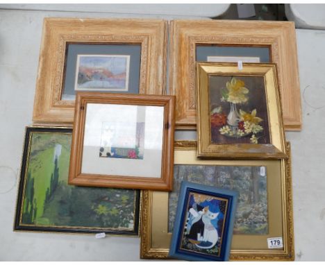 A mixed collection of multi media art work to include landscapes, oil on board items, prints, etc. (7)