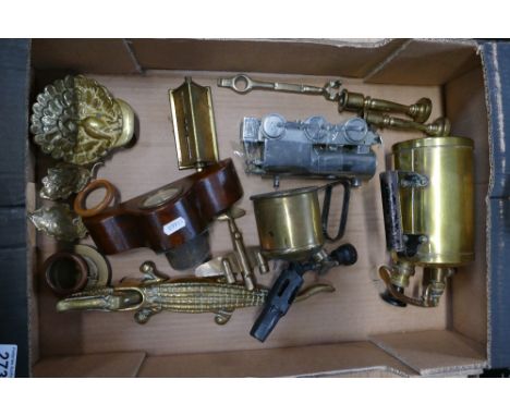 A good collection of metal ware items to include Mahogany cased small mantle clock, engineered live steam model of steam engi