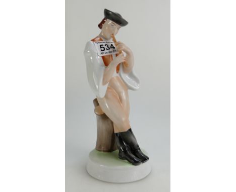 Zsolnay Pecs large signed figure of a young man playing a flute.