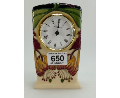 Moorcroft Anna Lily clock.  Height 15cm.