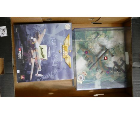 Boxed Battle of Britain Corgi model of Avro Lancaster together with similar item in display case. First Issue. (2)