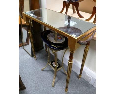 A French style reproduction mirror topped side table and similar ceramic topped occasional table. (2)