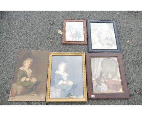 A collection of mixed media art works including prints, Pears prints in gilded and wooden frames. (5)