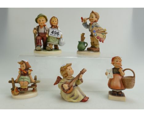 A collection of early Goebel Hummel figures to include 383, 438, 304, 13-2 and 112. (5)