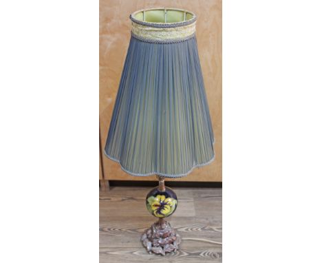 A Moorcroft hibiscus globular table lamp with shade, height 81cm. 