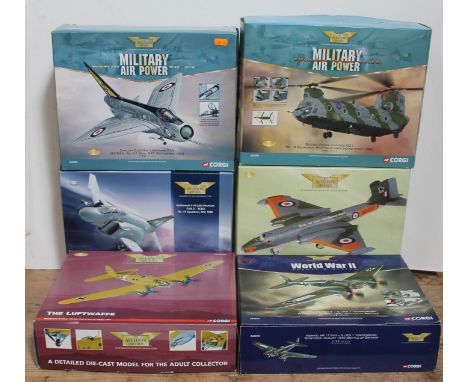 A group of six Corgi The Aviation Archive 1:72 scale die-cast model planes comprising The Luftwaffe AA33708, Jet Fighter Powe