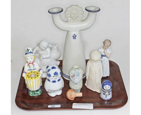 A group of mainly Scandinavian pottery comprising a Hoganas Keramik candlestick height 25cm, a Hjorth white glazed pottery fi