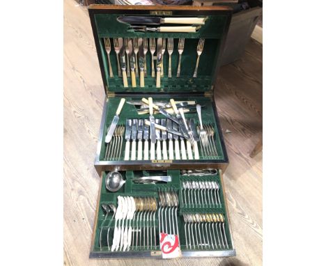 A canteen of Elkington Plate cutlery - approx 109 pieces. Also including 10 non matching&nbsp; plated sugar tongs and 3 cake 