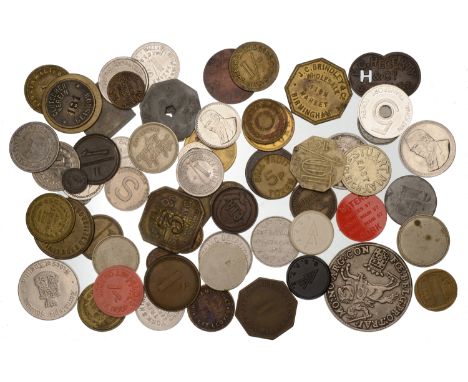 Miscellaneous Tokens and Checks, Miscellaneous tokens and checks, including many Shillings (64), from. Barnstaple, York, Birm