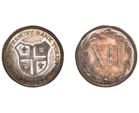 19th Century Tokens, DORSET, Shaftesbury, Henderson & Co (Shaftesbury Bank), Shilling, arms without wreath, rev. value in wre